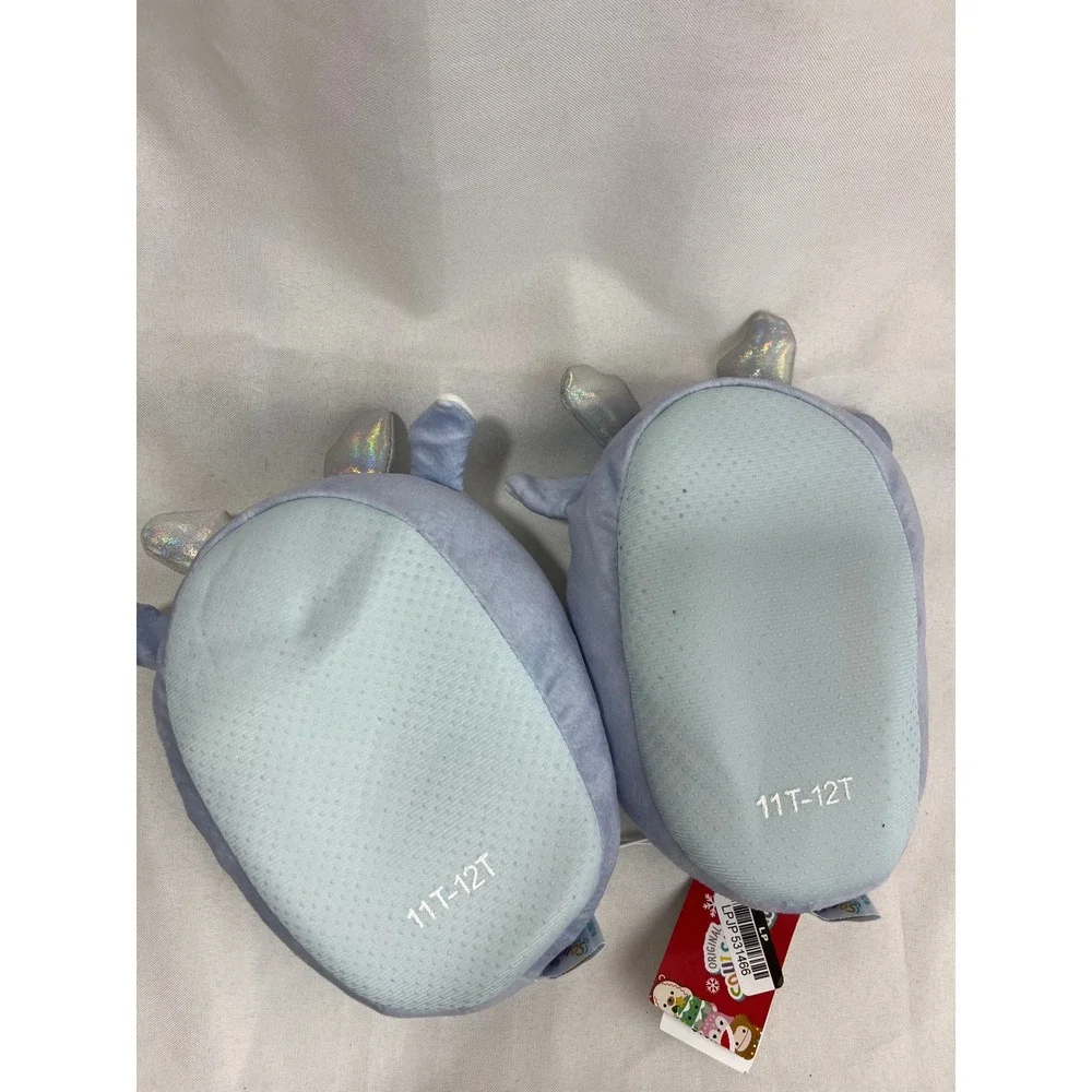 Squishmallows Blue‎ Deer Plush Slippers Iridescent Antlers Kids Size 11/12 NWT